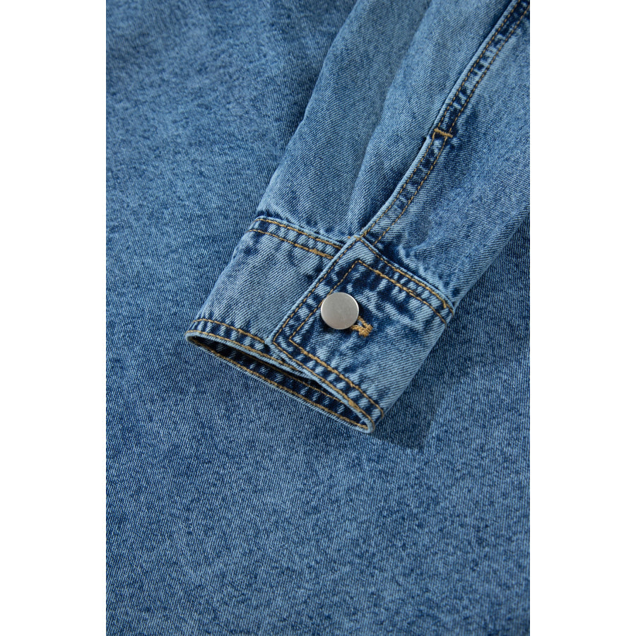 Sail Blue Rivet Embellished Western Style Regular Fit Long Sleeve Denim Jacket Outerwear/Denim jackets