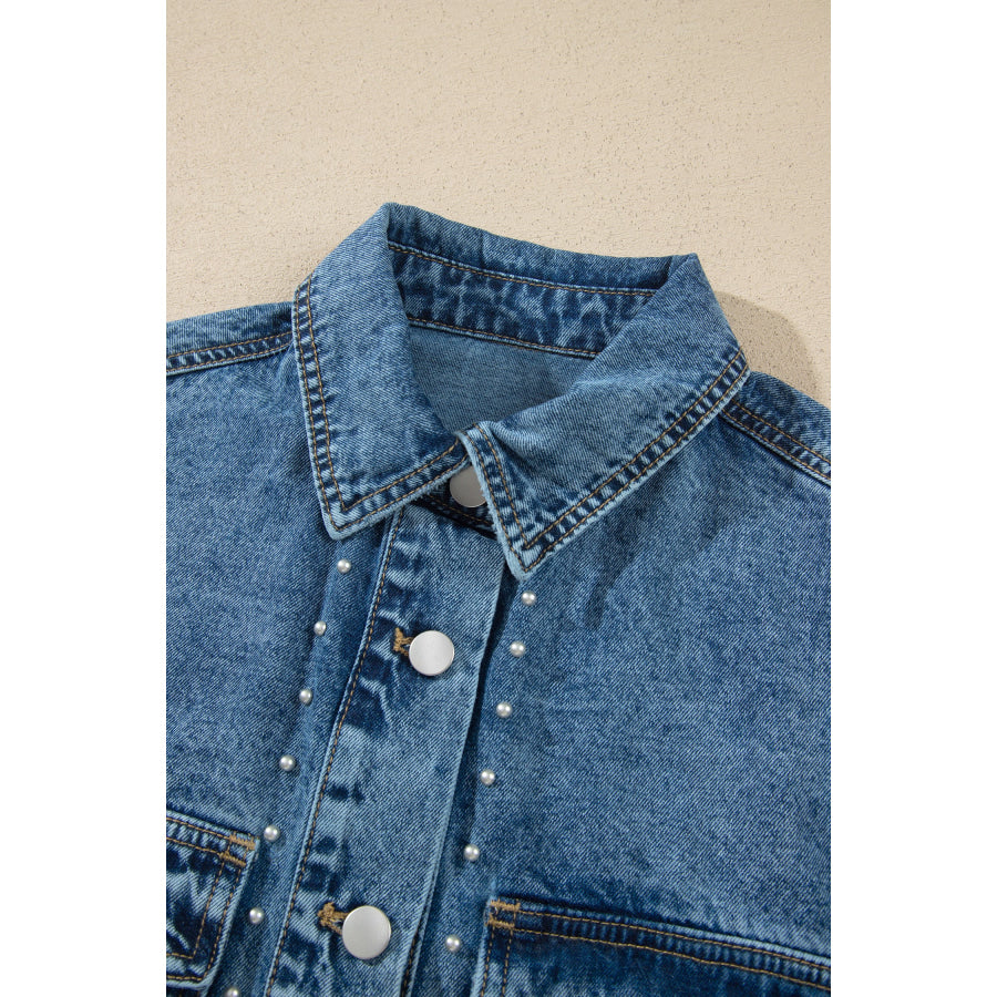 Sail Blue Rivet Embellished Western Style Regular Fit Long Sleeve Denim Jacket Outerwear/Denim jackets