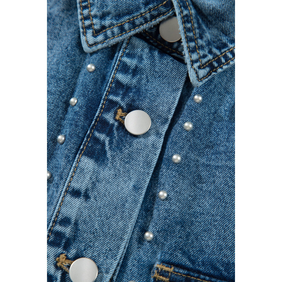 Sail Blue Rivet Embellished Western Style Regular Fit Long Sleeve Denim Jacket Outerwear/Denim jackets