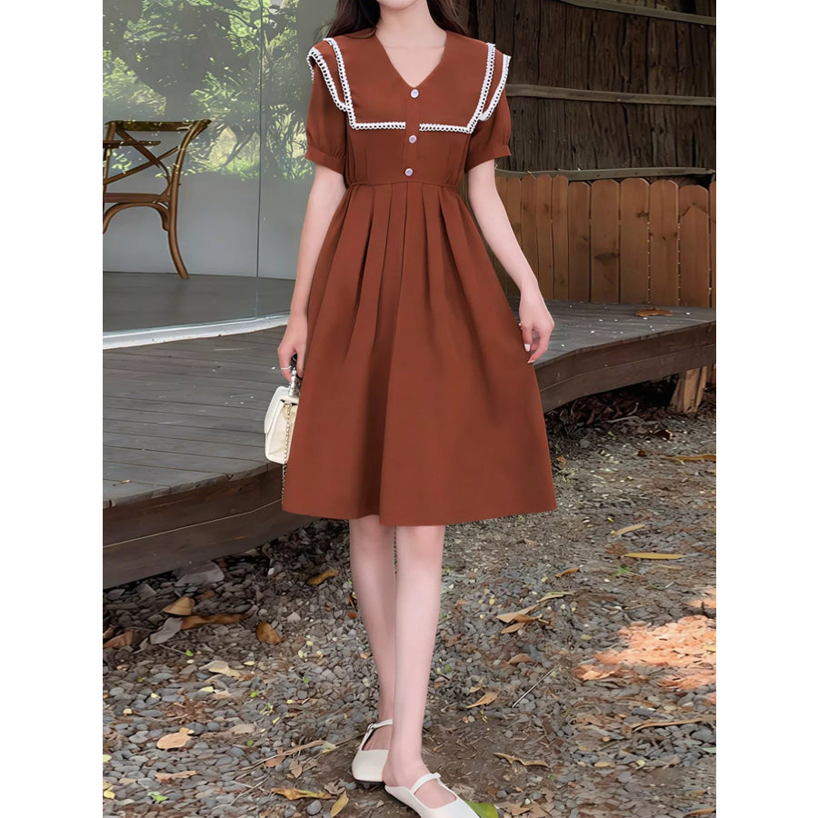 Sailor Collar Pleated Dress Apparel and Accessories