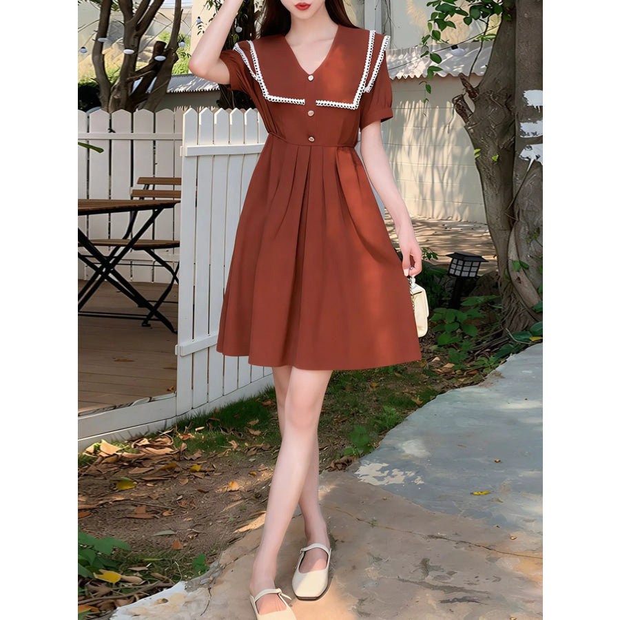 Sailor Collar Pleated Dress Apparel and Accessories