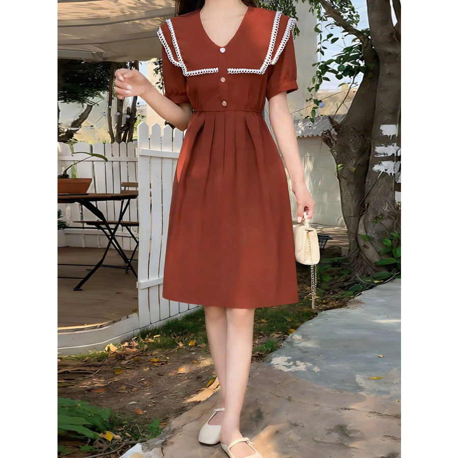 Sailor Collar Pleated Dress Apparel and Accessories
