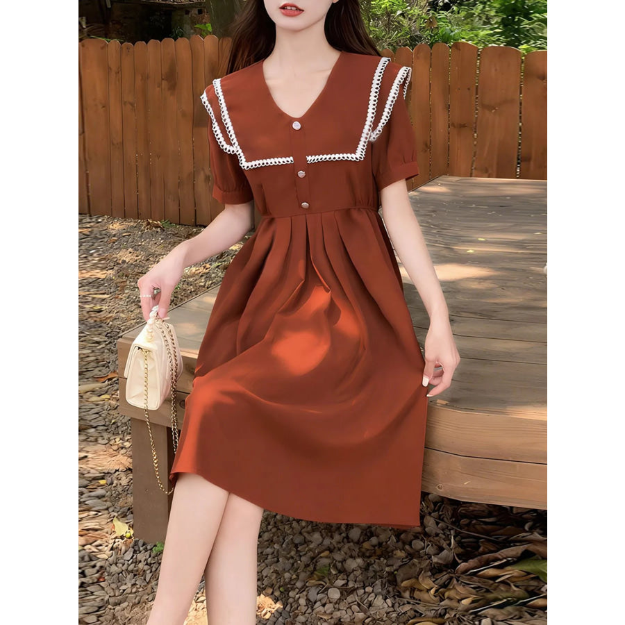 Sailor Collar Pleated Dress Orange Red / M Apparel and Accessories