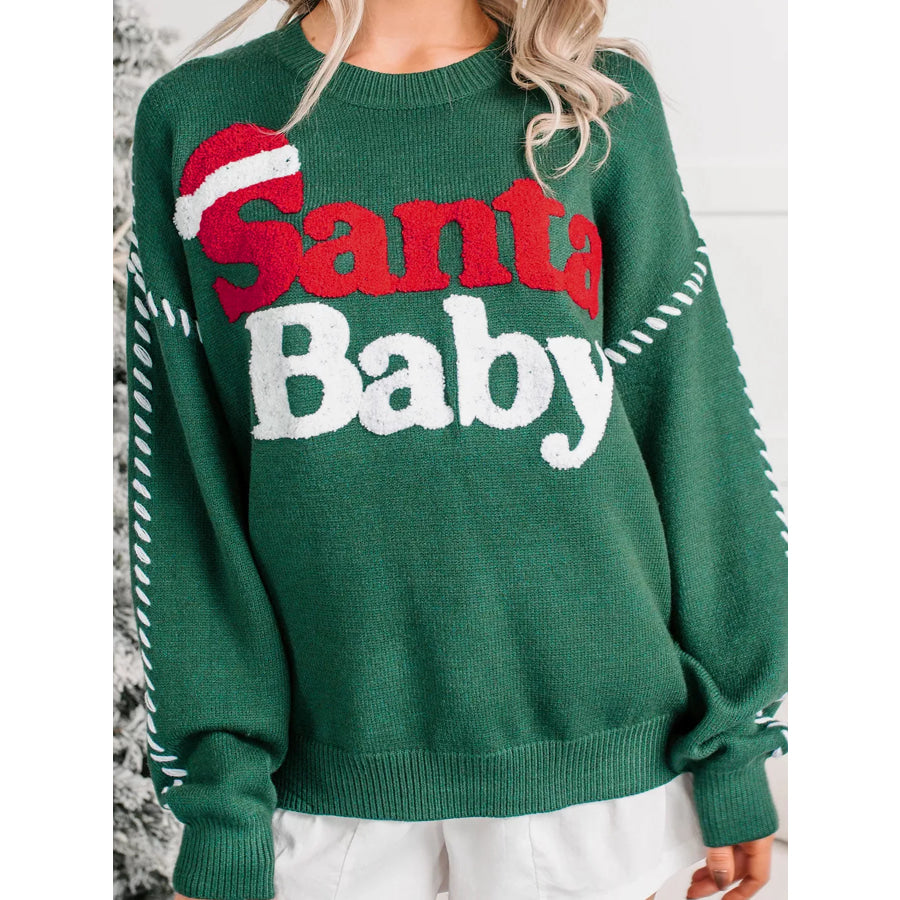 Santa Baby Towel Embroidery Christmas Slogan Pullover Sweater Apparel and Accessories