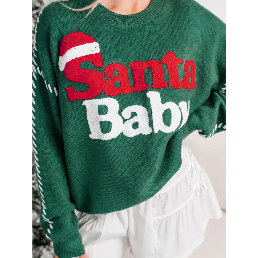Santa Baby Towel Embroidery Christmas Slogan Pullover Sweater Apparel and Accessories
