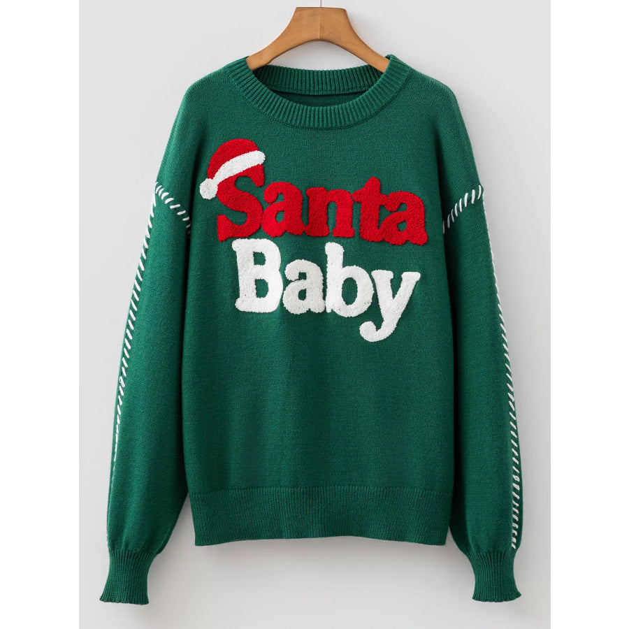 Santa Baby Towel Embroidery Christmas Slogan Pullover Sweater Apparel and Accessories