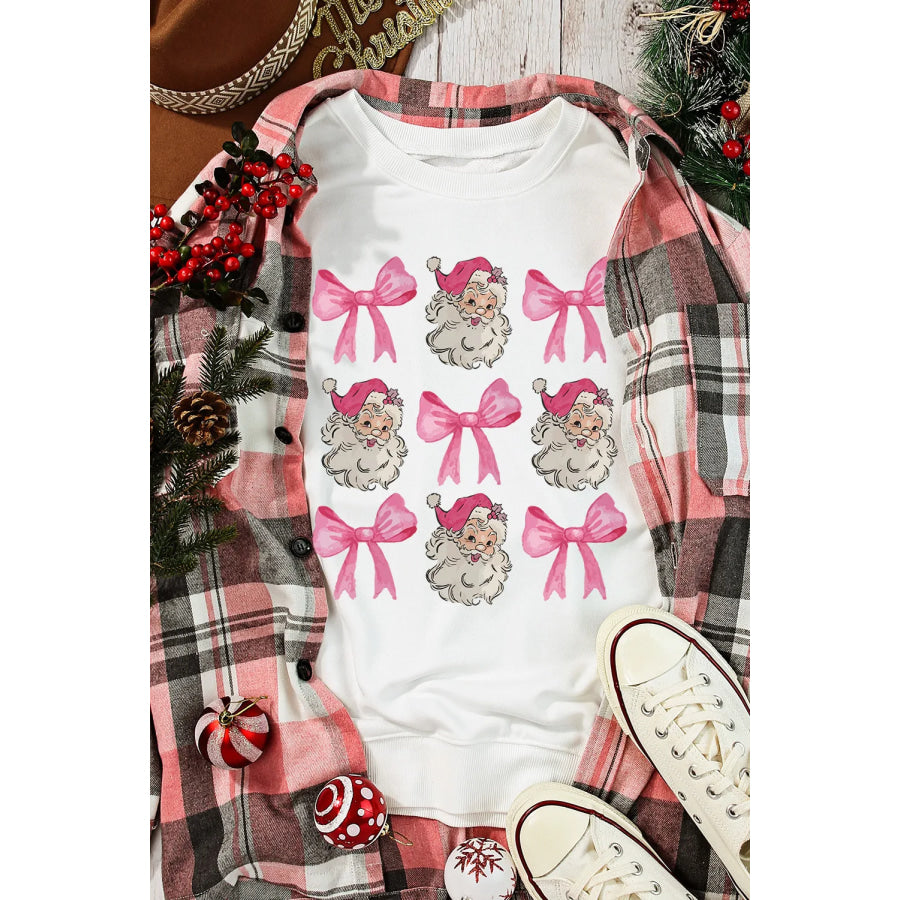 Santa &amp; Bow Graphic Long Sleeve Sweatshirt Apparel and Accessories