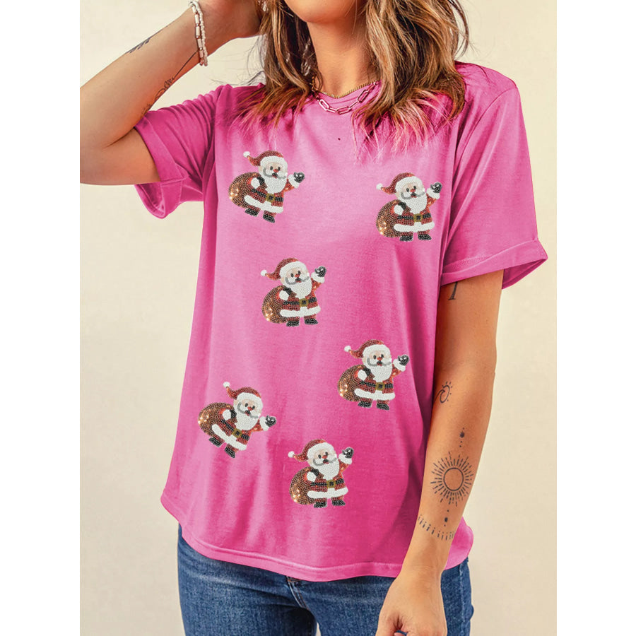 Santa Claus Deliver Gifts Sequin Short Sleeve Tee Apparel and Accessories