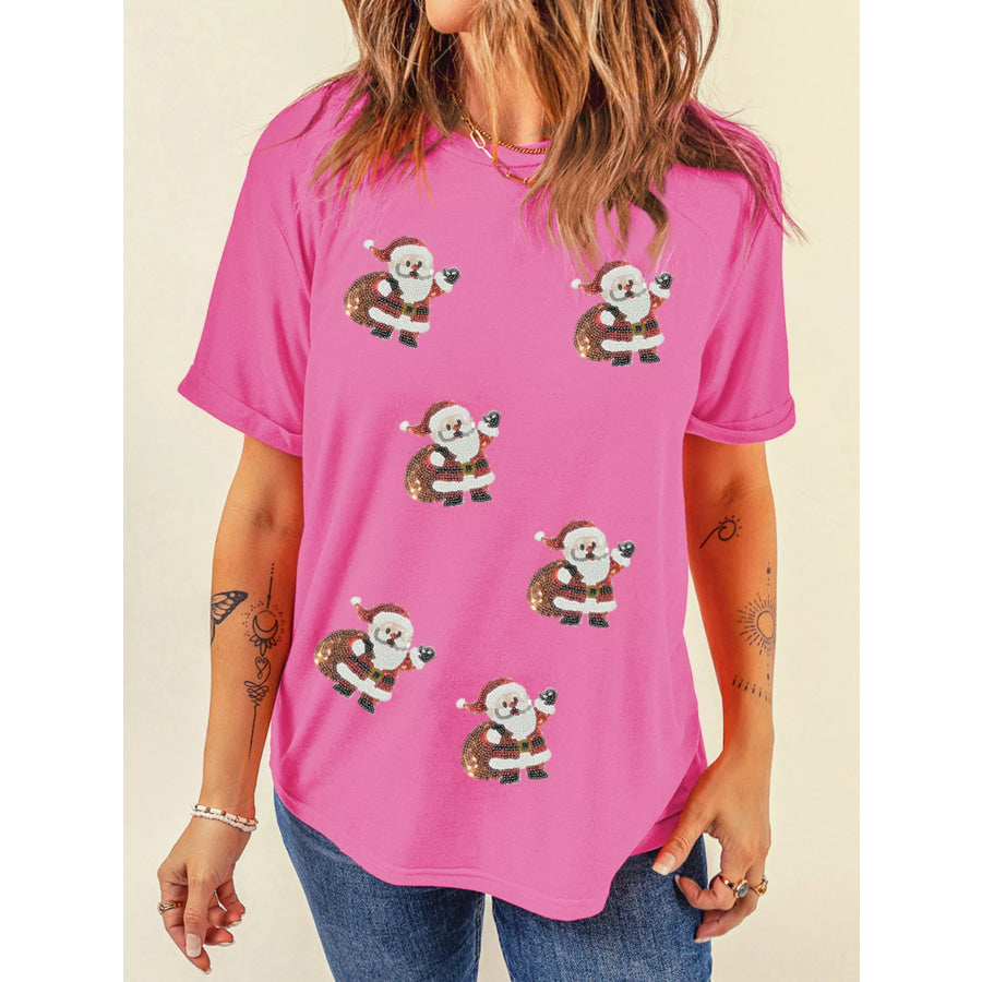 Santa Claus Deliver Gifts Sequin Short Sleeve Tee Apparel and Accessories