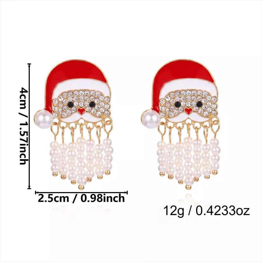 Santa Claus Rhinestone and Pearl Tassel Dangle Earrings Apparel Accessories