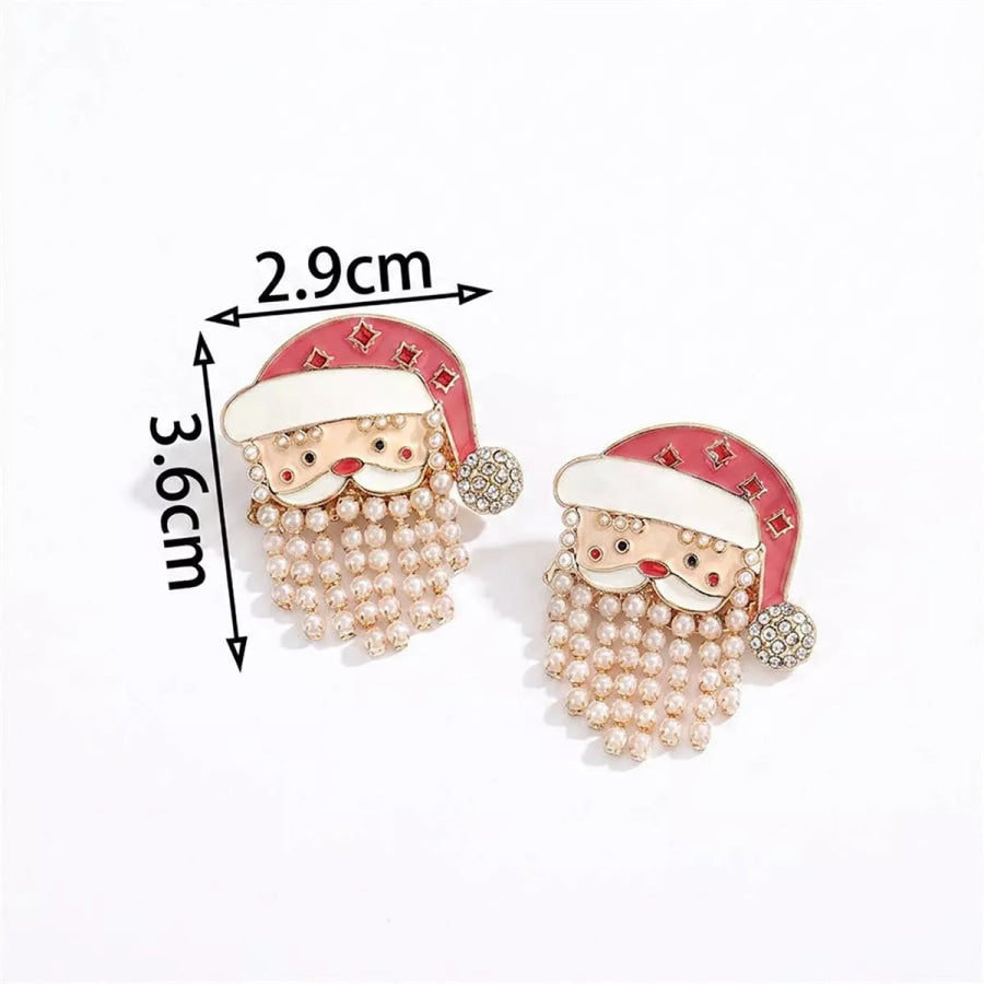 Santa Claus Rhinestone and Pearl Tassel Dangle Earrings Apparel Accessories