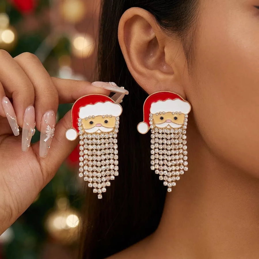 Santa Claus Rhinestone and Pearl Tassel Dangle Earrings Style A / onesize Apparel Accessories
