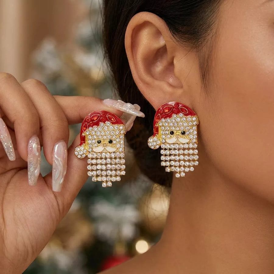 Santa Claus Rhinestone and Pearl Tassel Dangle Earrings Style C / onesize Apparel Accessories