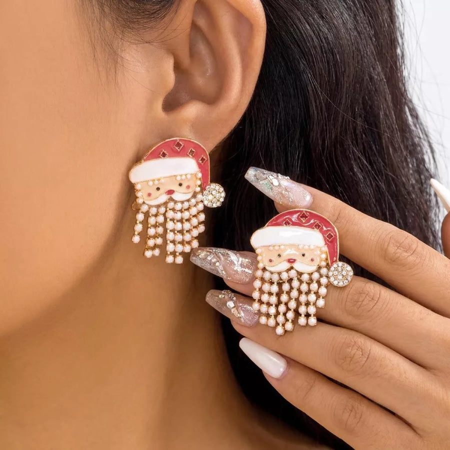 Santa Claus Rhinestone and Pearl Tassel Dangle Earrings Style D / onesize Apparel Accessories