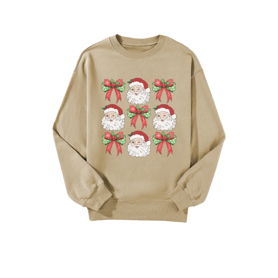 Santa Graphic Round Neck Long Sleeve Sweatshirt Apparel and Accessories