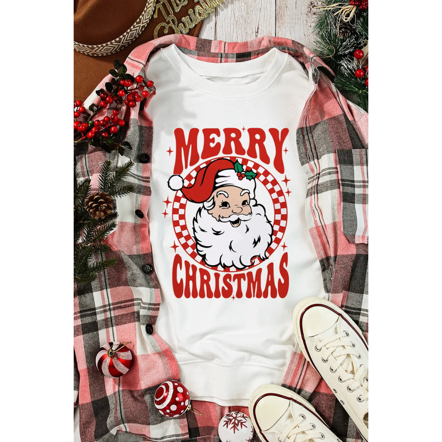 Santa Graphic Round Neck Long Sleeve Sweatshirt Apparel and Accessories