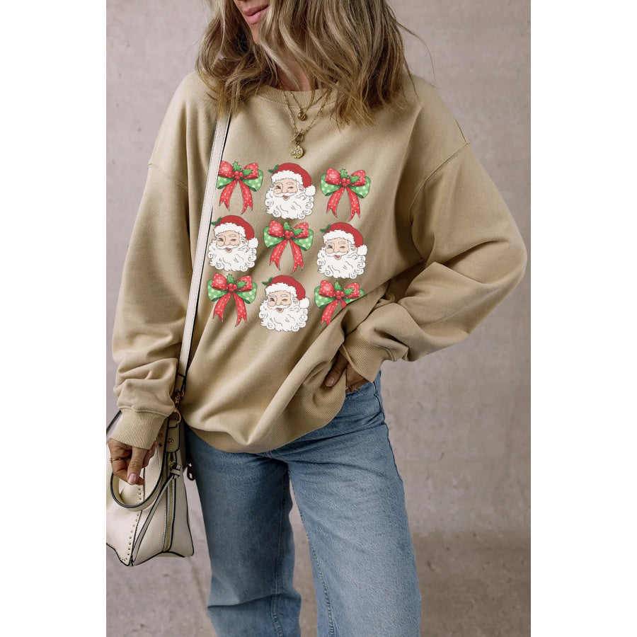 Santa Graphic Round Neck Long Sleeve Sweatshirt Apparel and Accessories