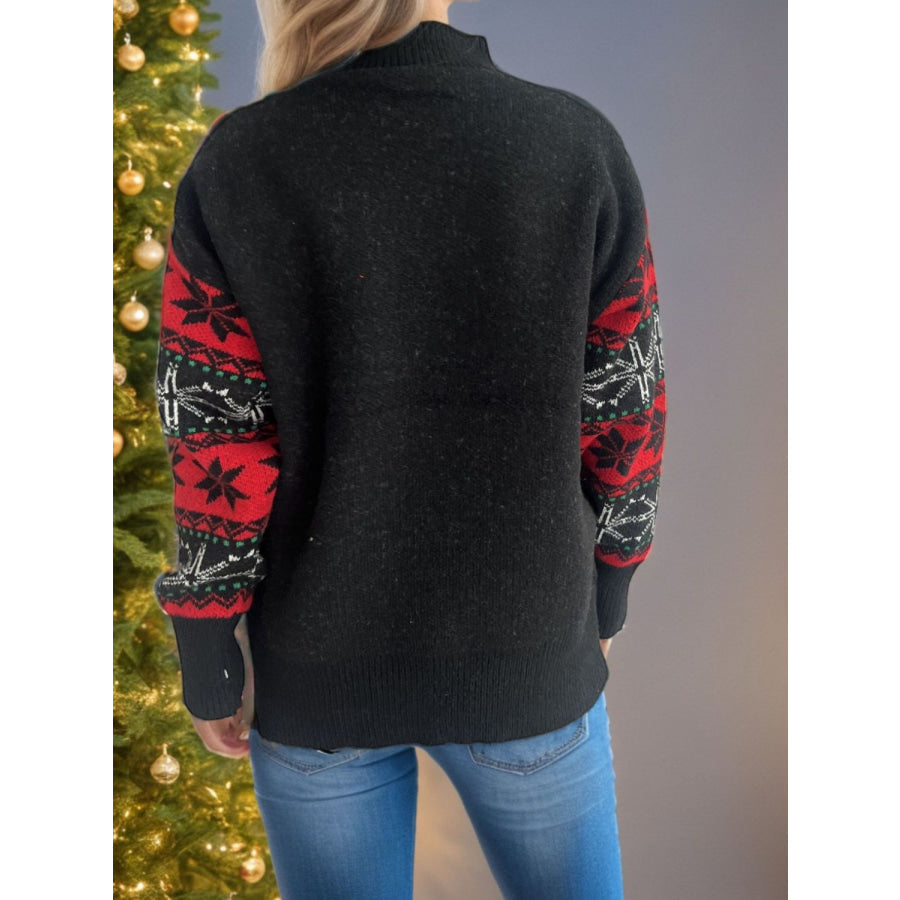 Santa Mock Neck Long Sleeve Sweater Black / One Size Apparel and Accessories