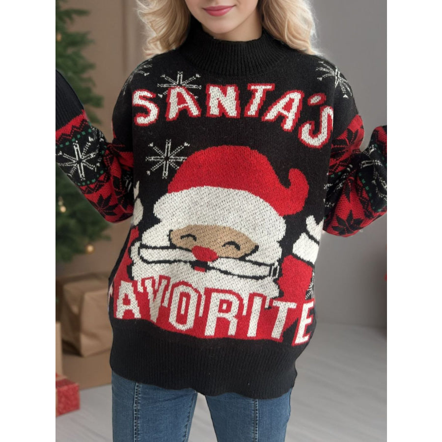 Santa Mock Neck Long Sleeve Sweater Black / One Size Apparel and Accessories