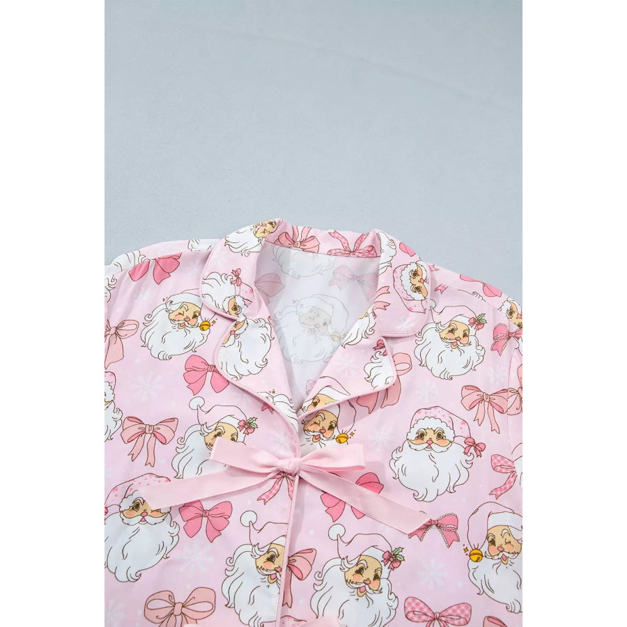 Santa Print Paneling Shift Silhouette Short Sleeve Lounge Set Apparel and Accessories