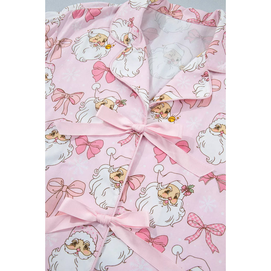 Santa Print Paneling Shift Silhouette Short Sleeve Lounge Set Apparel and Accessories