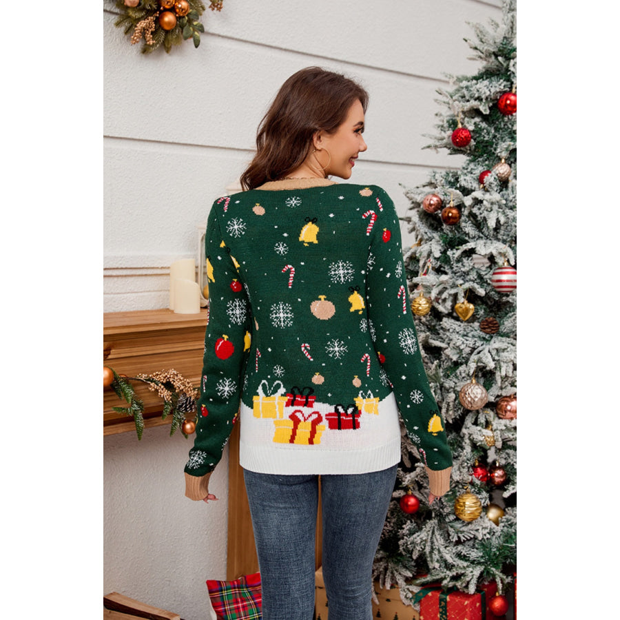 Santa Round Neck Long Sleeve Sweater Apparel and Accessories