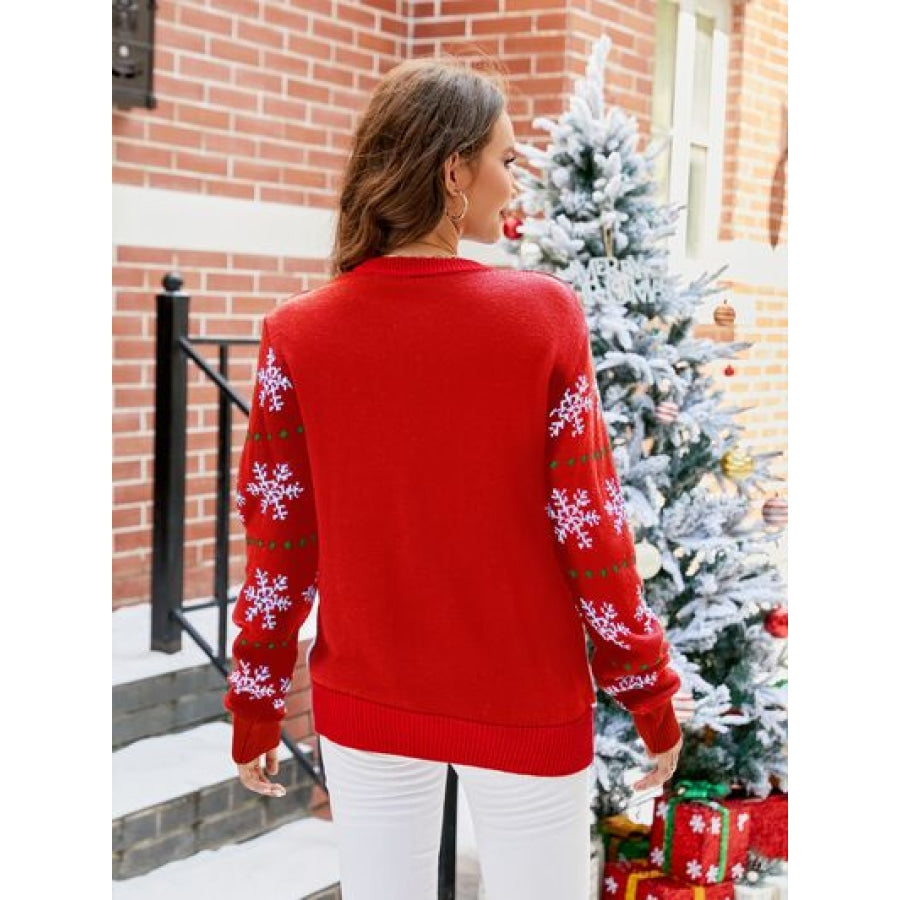 Santa Round Neck Long Sleeve Sweater Red / S Clothing