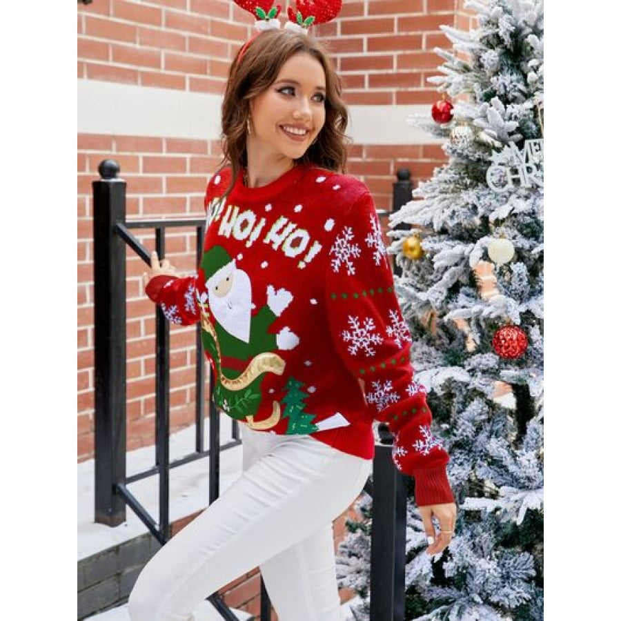 Santa Round Neck Long Sleeve Sweater Clothing