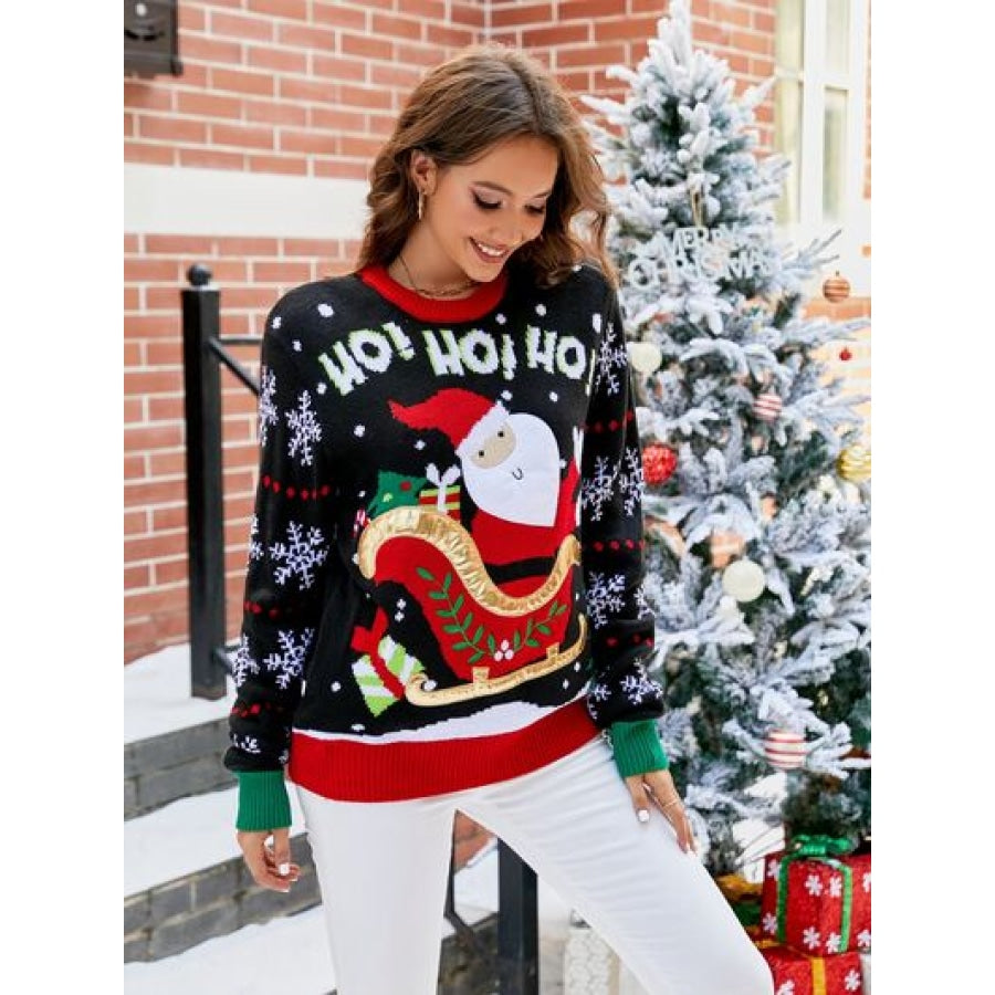 Santa Round Neck Long Sleeve Sweater Clothing