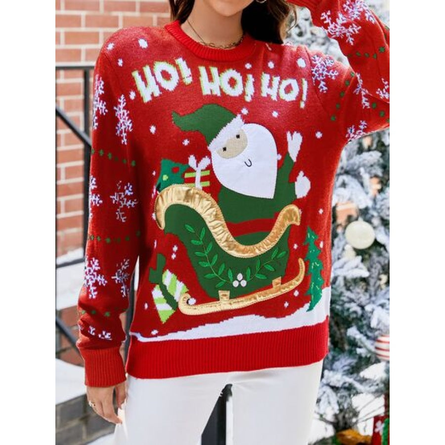 Santa Round Neck Long Sleeve Sweater Clothing