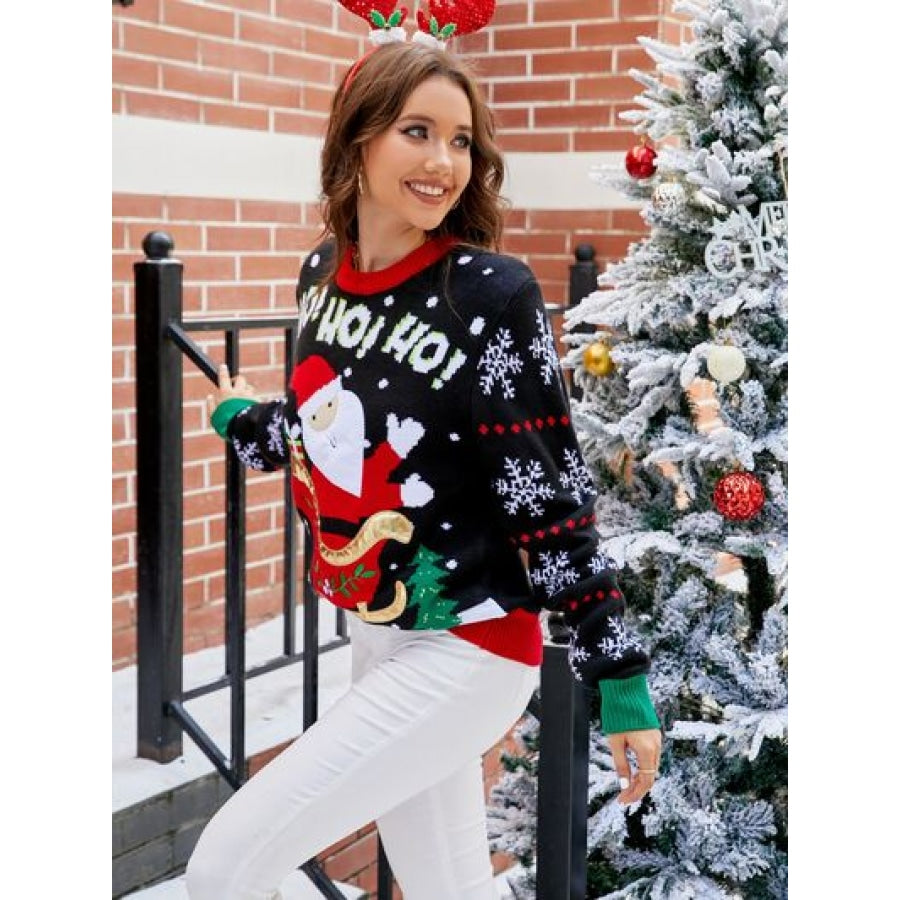 Santa Round Neck Long Sleeve Sweater Clothing