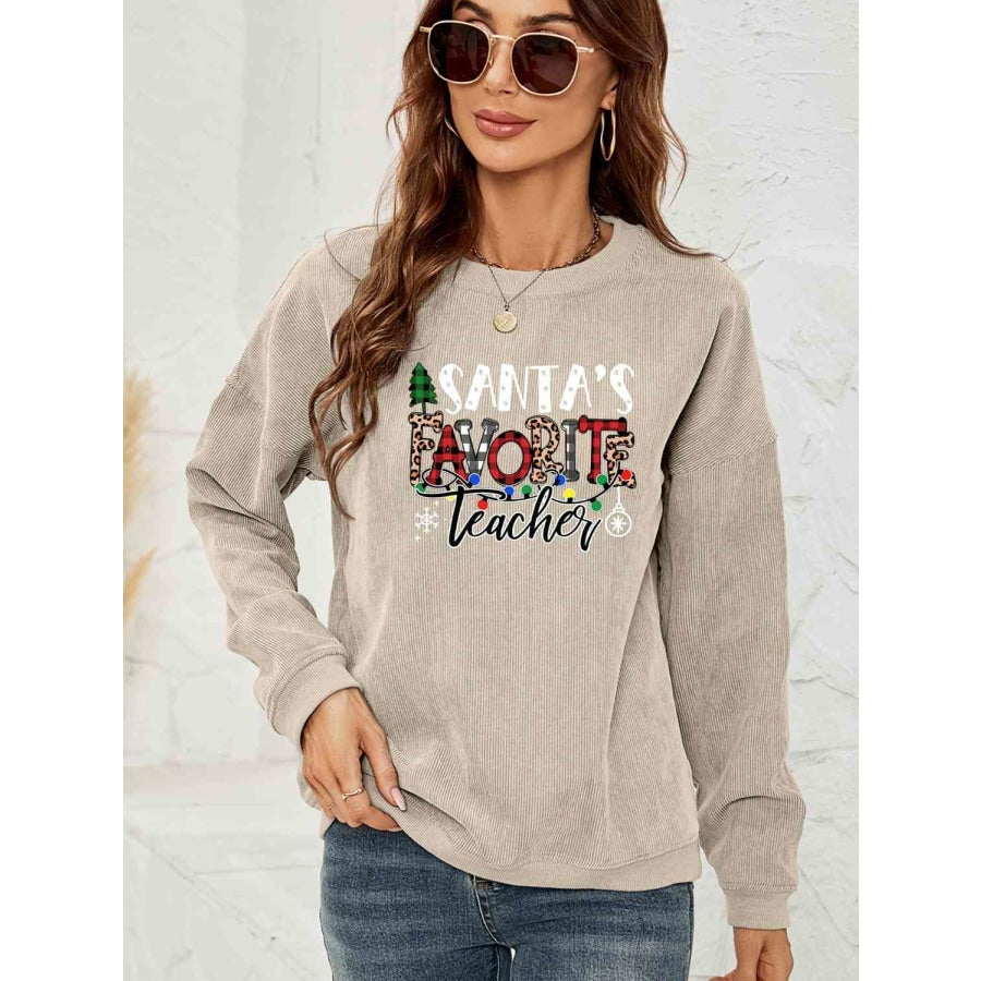 SANTA’S FAVORITE TEACHER Graphic Sweatshirt Beige / S