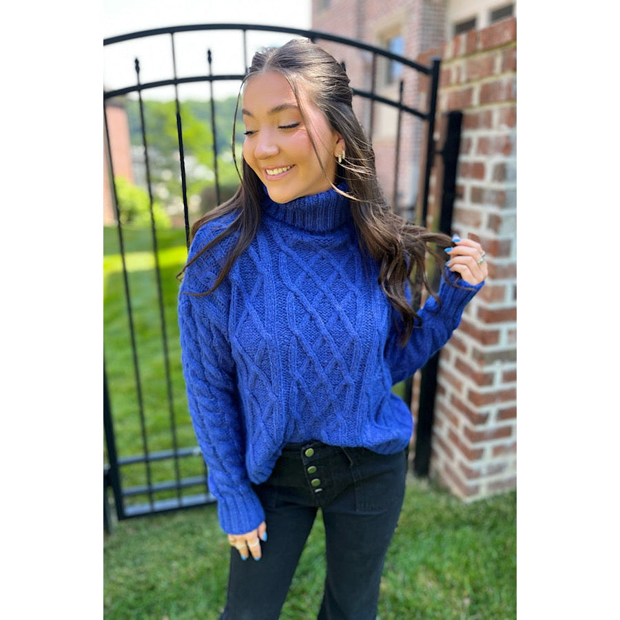 Sarah Blue Cable Knit Sweater WS 104 Sweaters