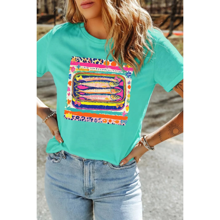 Sardine Can Graphic T-Shirt Turquoise / S Apparel and Accessories