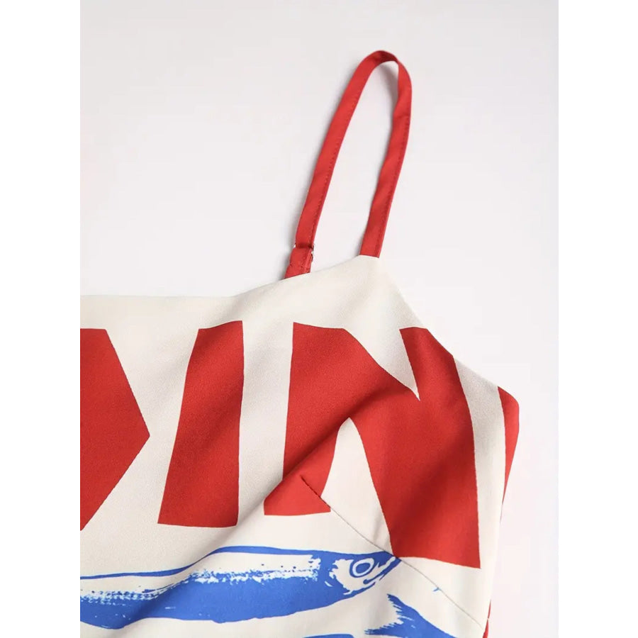 Sardine Print Spaghetti Strap Midi Dress Apparel and Accessories