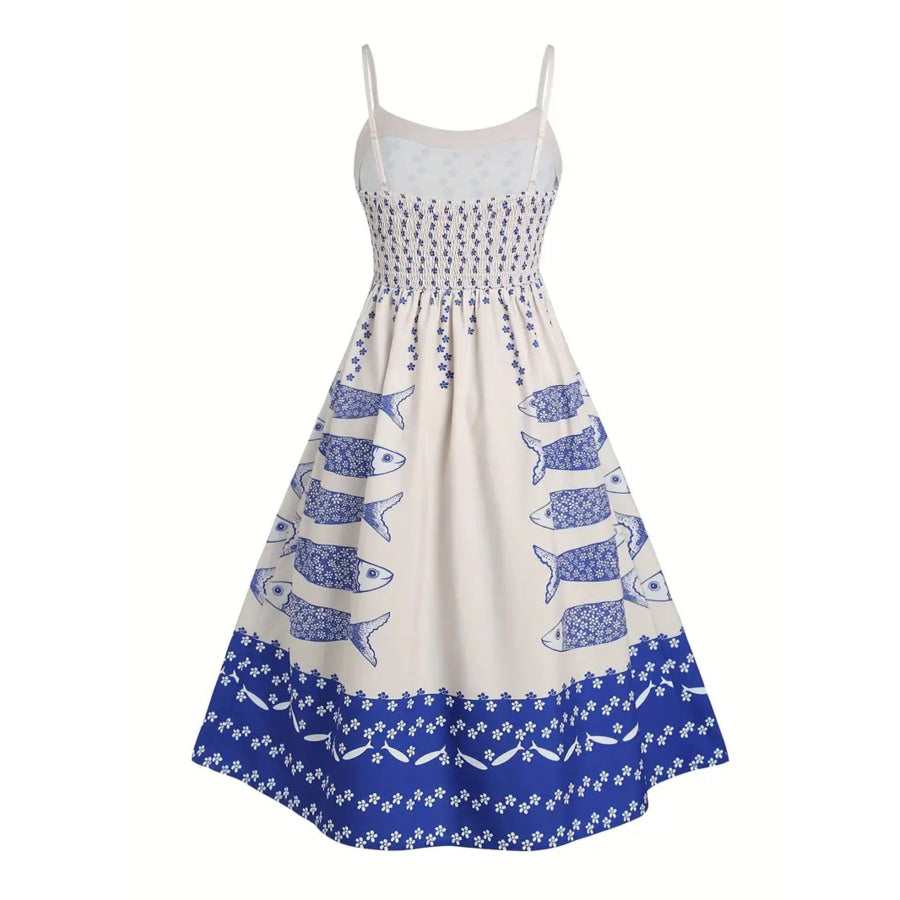 Sardine Print Spaghetti Strap Midi Dress Apparel and Accessories