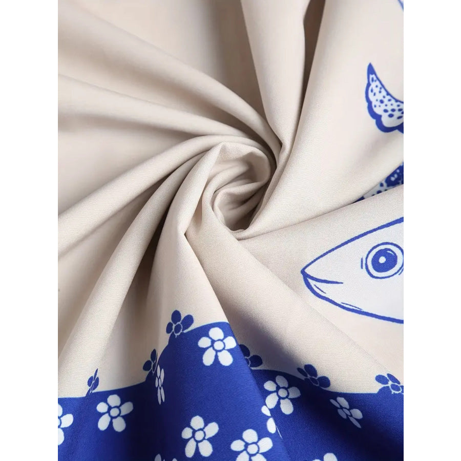 Sardine Print Spaghetti Strap Midi Dress Apparel and Accessories