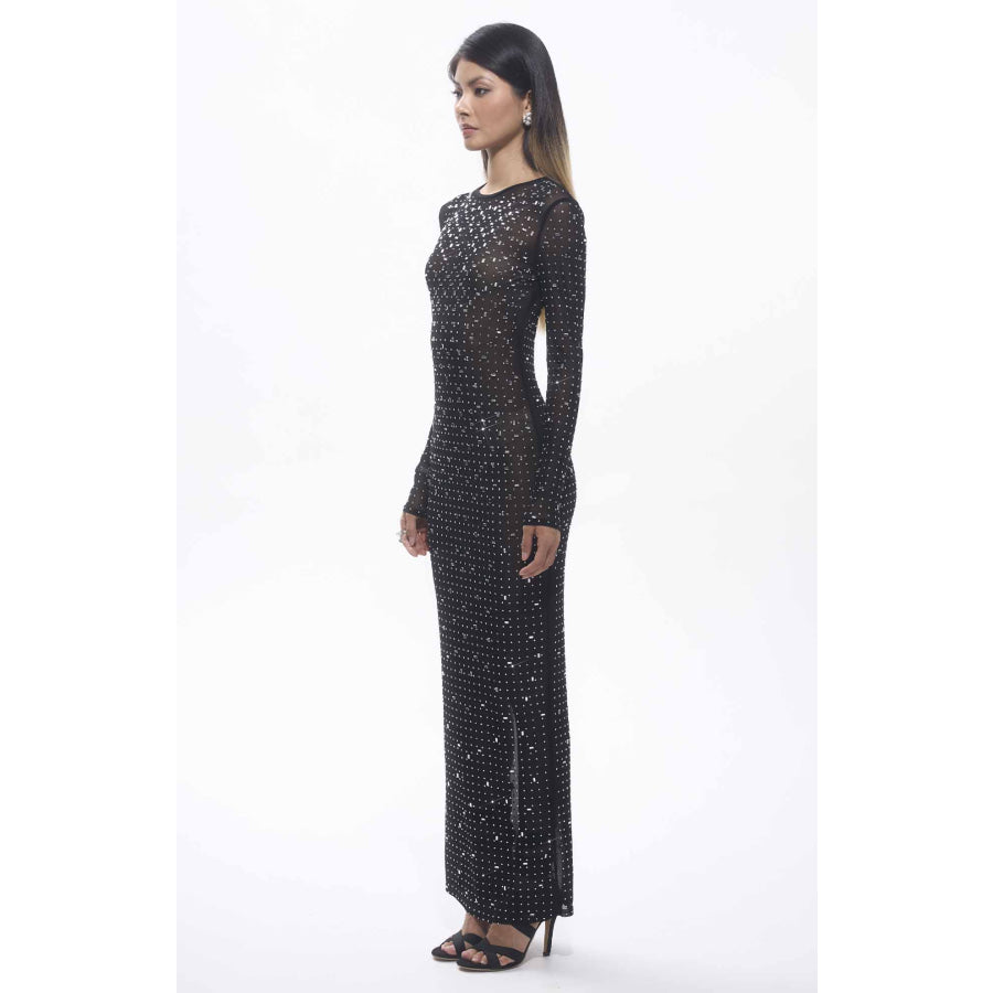 Sasso Crystal Mesh Maxi Dress Black Women’s Fashion - Women’s Clothing - Dress - Long-Sleeve Dress