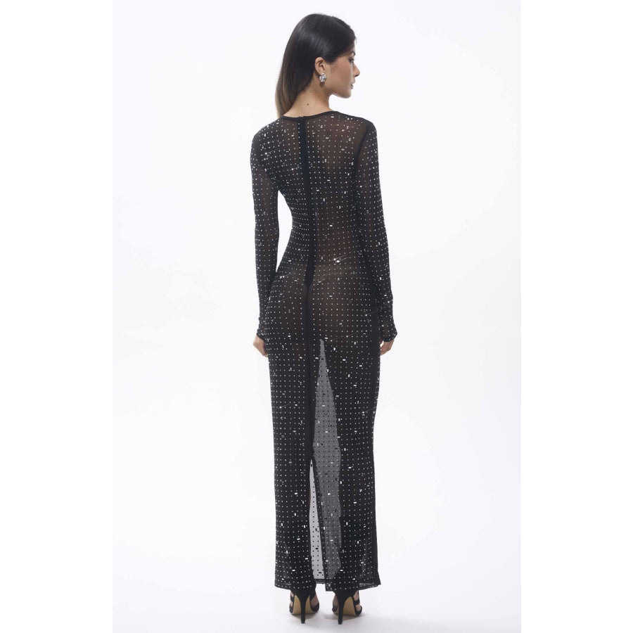 Sasso Crystal Mesh Maxi Dress Black Women’s Fashion - Women’s Clothing - Dress - Long-Sleeve Dress