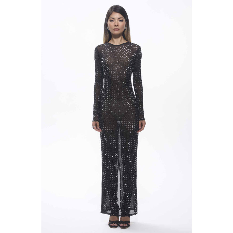 Sasso Crystal Mesh Maxi Dress Black Women’s Fashion - Women’s Clothing - Dress - Long-Sleeve Dress