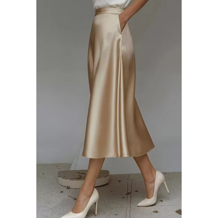 Satin A-Line Midi Skirt Apparel and Accessories