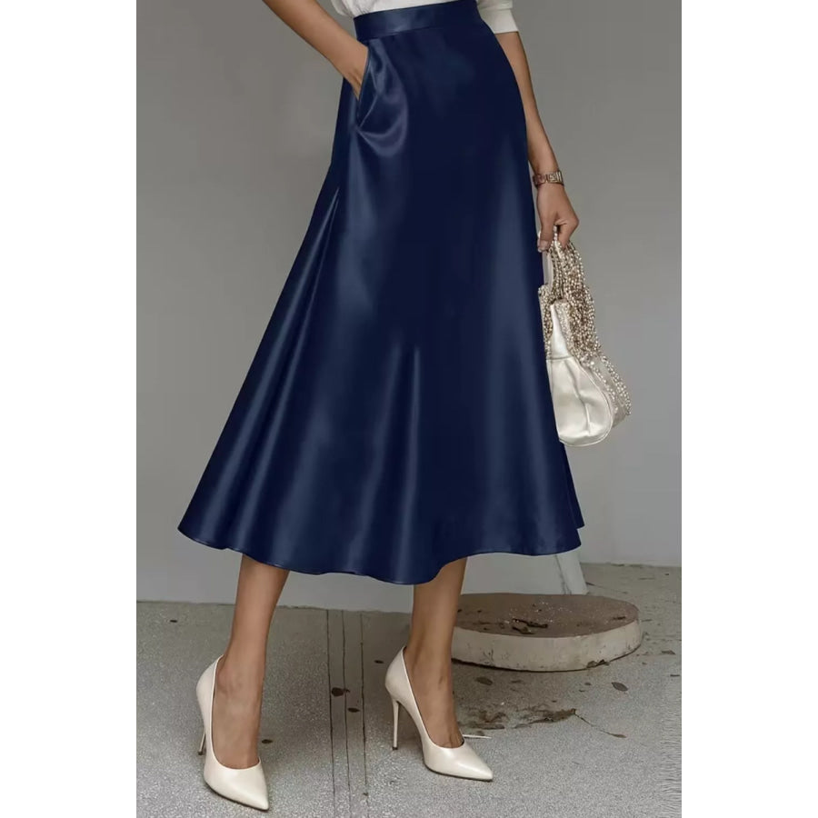 Satin A-Line Midi Skirt Apparel and Accessories