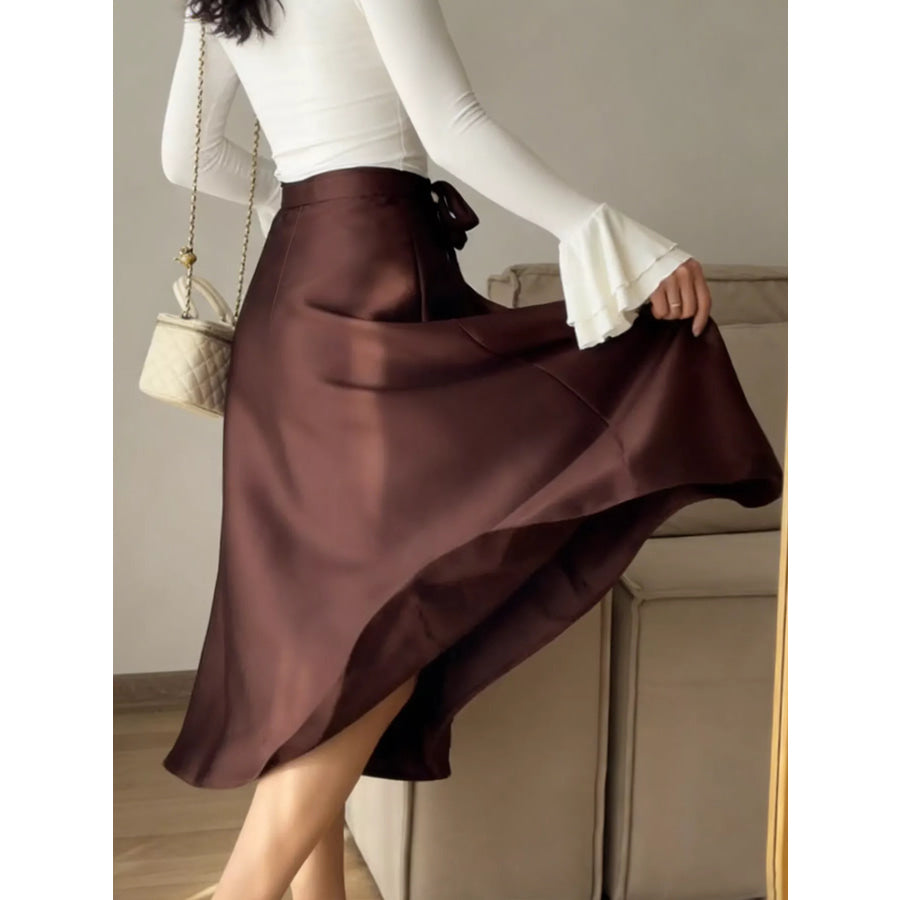 Satin A-Line Midi Skirt Apparel and Accessories
