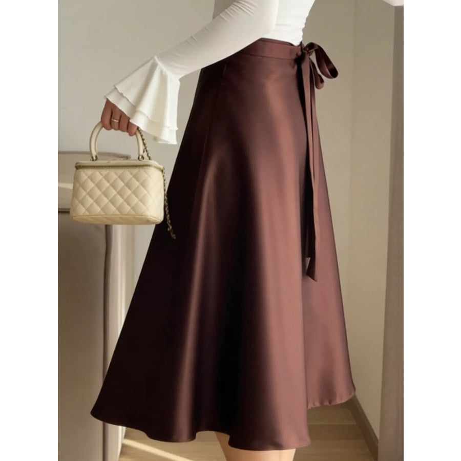 Satin A-Line Midi Skirt Apparel and Accessories