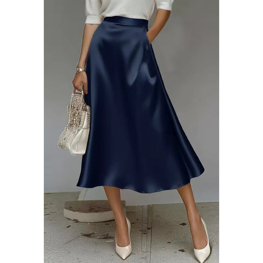Satin A-Line Midi Skirt Apparel and Accessories
