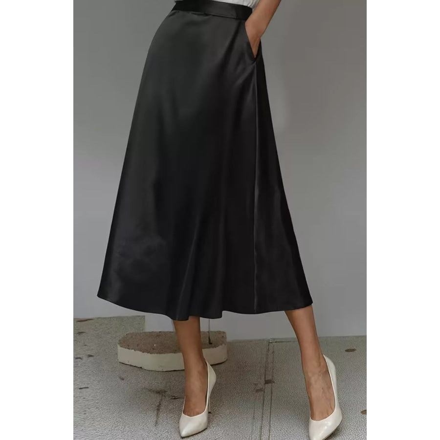 Satin A-Line Midi Skirt Apparel and Accessories