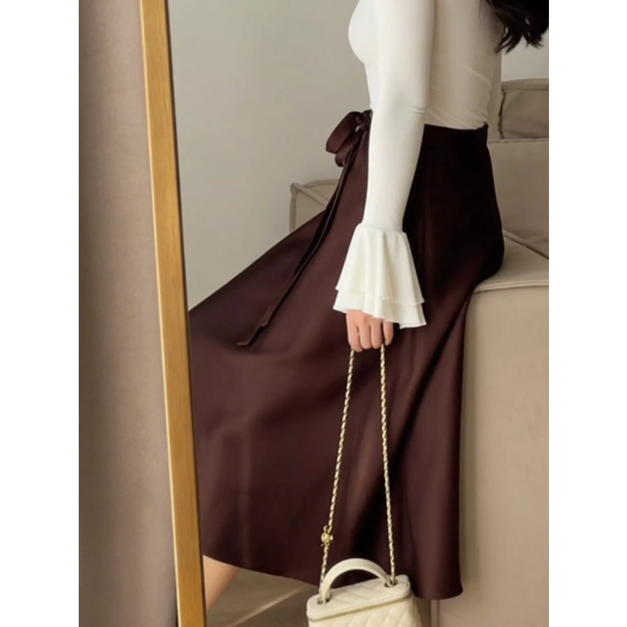 Satin A-Line Midi Skirt Apparel and Accessories