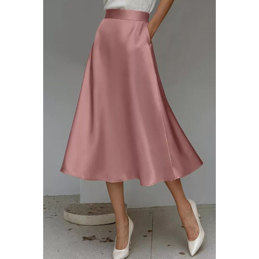 Satin A-Line Midi Skirt Apparel and Accessories