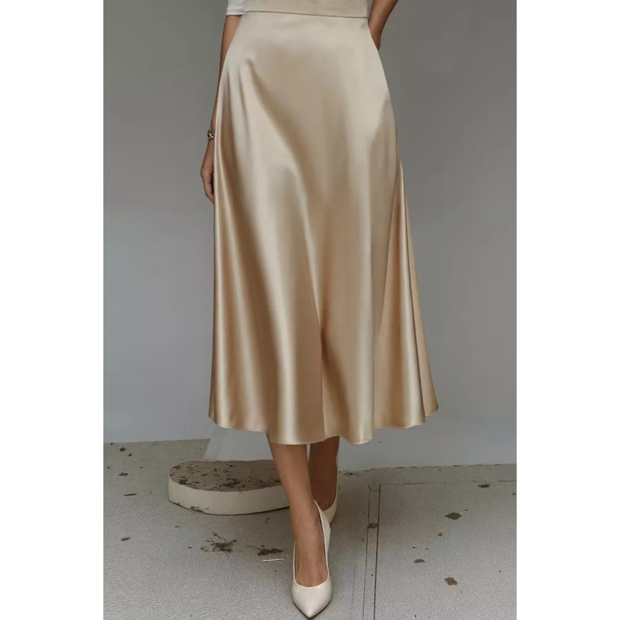 Satin A-Line Midi Skirt Apparel and Accessories