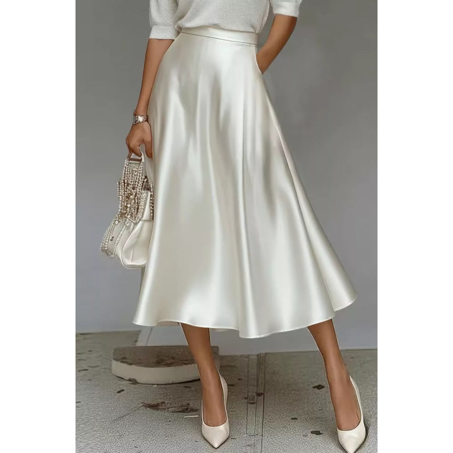 Satin A-Line Midi Skirt Apparel and Accessories